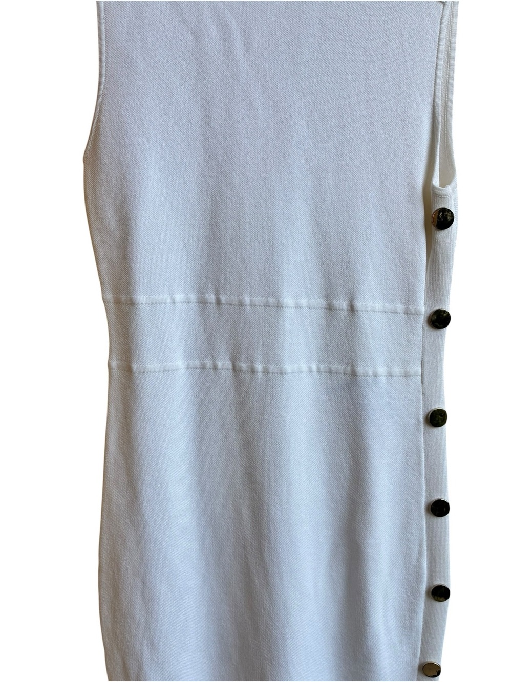 New York & Company White Knit Midi Dress Size Small Gold Button Elegant Casual - Picture 6 of 15